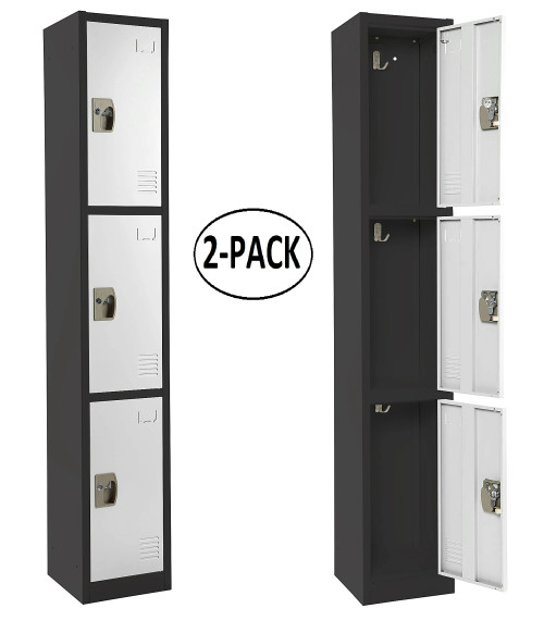 Alpine ADI629-203-B-W-PKG-2 Large 3 Door Locker  Black Body With White Doors 2-Pack