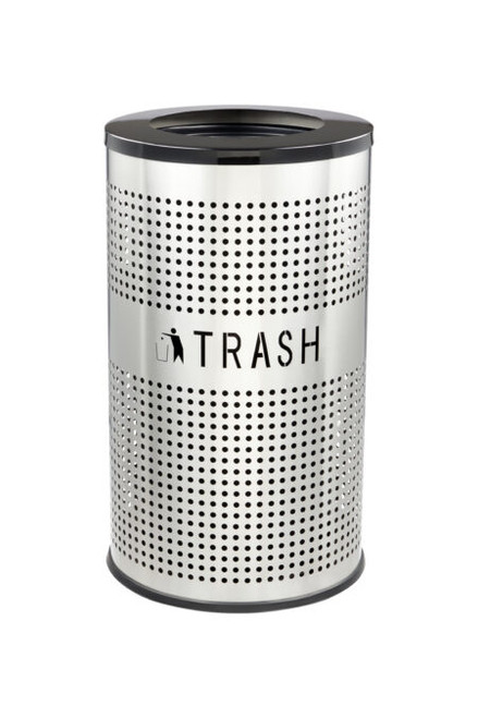 Alpine 26 Gallon Stainless Steel Round Perforated Trash Can with Open Top Lid - ALP4788-30-BLK