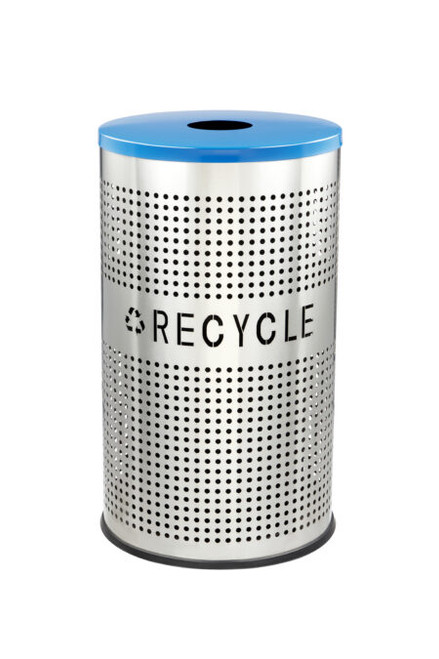 Alpine 26 Gallon Stainless Steel Round Perforated Recycling Bin with Can / Bottle Lid - ALP4788-30-BLU