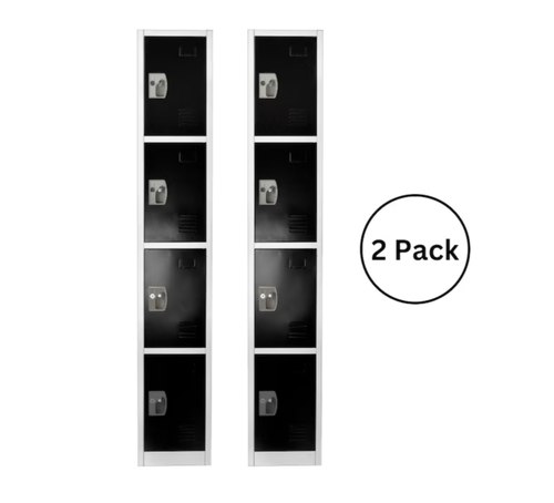 Alpine ADI629-204-BLK-2 72 in. x 12 in. x 12 in. 4-Compartment Steel Tier Key Lock Storage Locker in Black 2 Pack