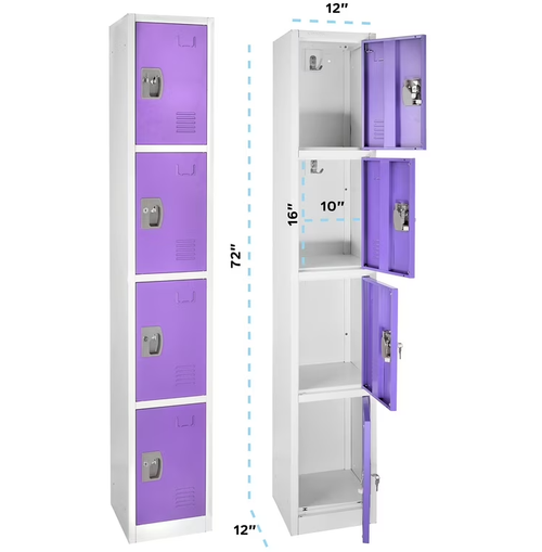 Alpine ADI629-204-PUR-2 72 in. H x 12 in. W x 12 in. D 4-Compartment Steel Tier Key Lock Storage Locker in Purple 2 Pack