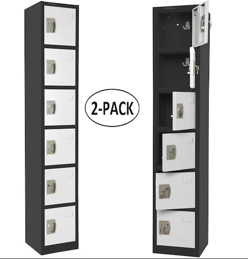 Alpine ADI629-206-B-W-PKG-2 Large 6 Door Locker  Black Body With White Doors 2-Pack