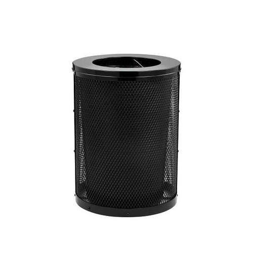Alpine ALP4460-01-A Outdoor Diamond Steel Trash Can With Flat Lid, 36 Gallon, Black