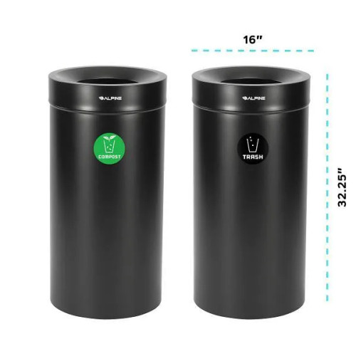 Alpine ALP475-27-BLK-CO-T 27 Gallon Stainless Steel Compost Bin and Trash Can (Black)