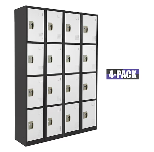 Alpine ADI629-204-B-W-PKG-4 Large 4 Door Locker  Black Body With White Doors 4-Pack
