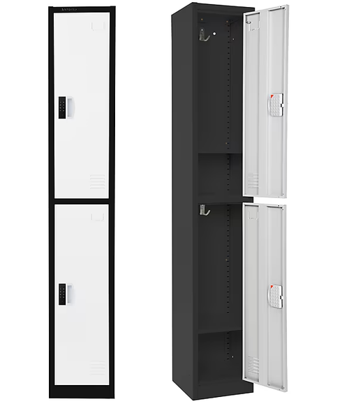 Alpine ADI629-202-B-W-DL-4PK 72" H x 12" W 2-Tier Steel Storage Locker with Digital Lock, Black and White, Pack of 4