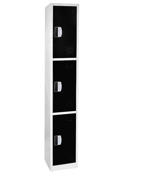 Alpine ADI629-203-BLK-DL-4PK 72" H x 12" W Triple Tier Steel Storage Locker with Digital Lock, Black, Pack of 4
