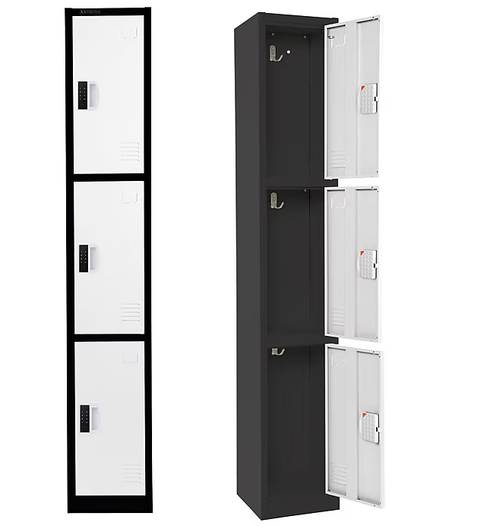 Alpine ADI629-203-B-W-DL-4PK 72" H x 12" W Triple Tier Steel Storage Locker with Digital Lock, Black and White, Pack of 4