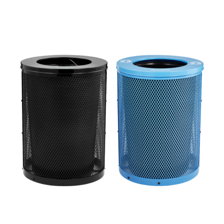 Alpine ALP4460-01-E Outdoor Diamond Steel Blue and Black Trash Can With Flat Lid, 72 Gallon