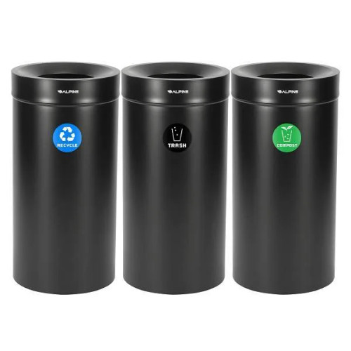 Alpine ALP475-27-BLK-R-T-CO 27 Gallon Stainless Steel Compost Bin, Recycling Can, and Trash Receptacle (Black)