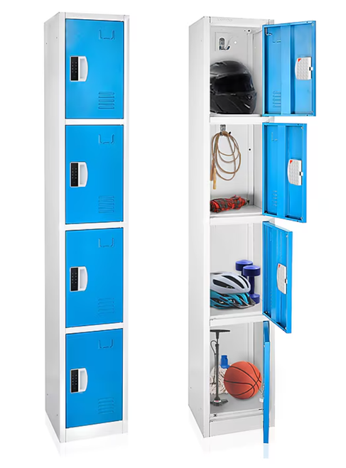 Alpine ADI629-204-BLU-DL-4PK 72" H x 12" W 4-Tier Steel Storage Locker with Digital Lock, Blue, Pack of 4
