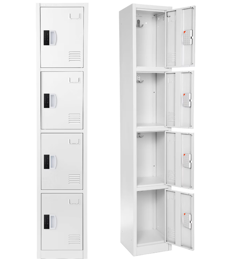 Alpine ADI629-204-WHI-DL-4PK 72" H x 12" W 4-Tier Steel Storage Locker with Digital Lock, White, Pack of 4