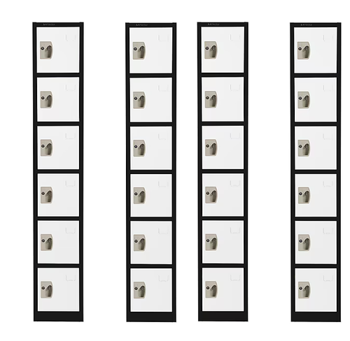 Alpine ADI629-206-B-W-DL-4PK 72" H x 12" W 6-Tier Steel Storage Locker with Digital Lock, Black and White, Pack of 4