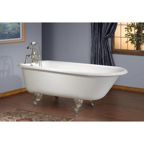 Cheviot Traditional Tub, 61'', White In, Custom Out, 3-3/8'' Wall Drilling, Polished Nickel Feet - 2102-WC-PN