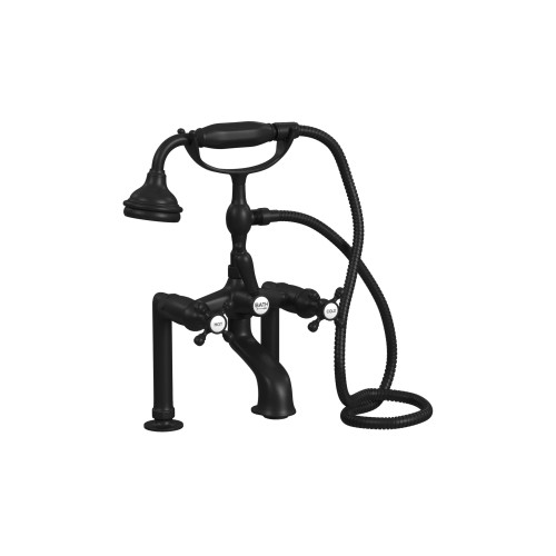 Cheviot Extra Tall Deckmount Tub Filler W/ Hand Shower, Cross Handles, Matte Black - 5127-BK