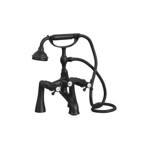 Cheviot Offset Deckmount Tub Filler W/ Hand Shower, Cross Handles, Matte Black - 5121-BK