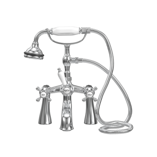 Cheviot Offset Deckmount Tub Filler W/ Hand Shower, Cross Handles, Polished Nickel - 5106-PN