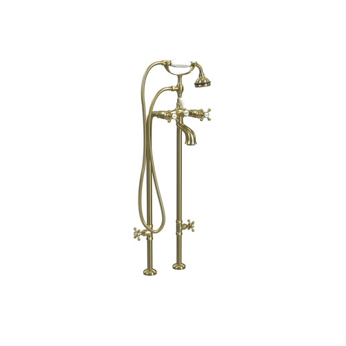 Cheviot Extra Tall Free Standing Tub Filler With Handshower and Stop Valves,Cross Handles, Antique Bronze - 5102/3970XL-AB