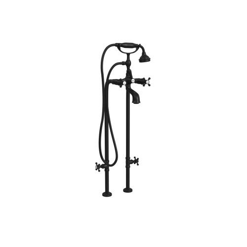 Cheviot Free Standing Tub Filler With Handshower and Stop Valves, Cross Handles, Matte Black - 5117/3970-BK