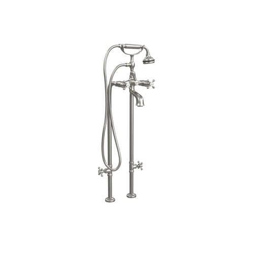 Cheviot Free Standing Tub Filler With Handshower and Stop Valves, Cross Handles, Polished Nickel - 5117/3970-PN
