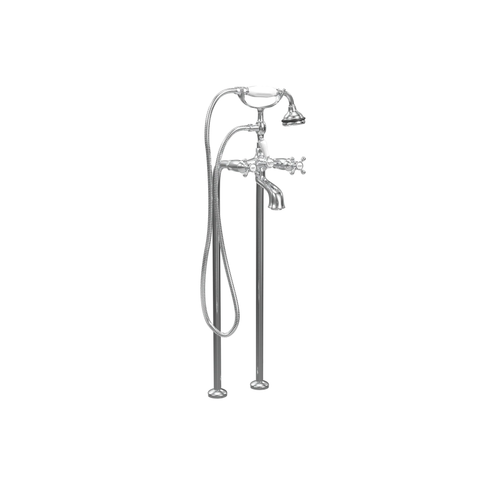 Cheviot Free Standing Tub Filler With Handshower, Cross Handles, Chrome - 5102/3965-CH