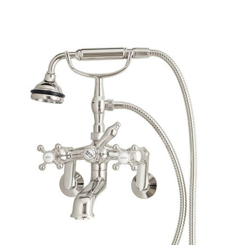 Cheviot Wall Mount Tub Filler W/ Hand Shower, Cross Handles, Polished Nickel - 5115-PN