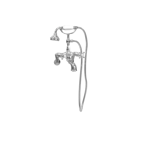 Cheviot Wall Mount Tub Filler W/ Hand Shower, Cross Handles, Polished Nickel - 5100-PN