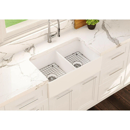 Cheviot Ramsay Double Fireclay Kitchen Sink, 33" x 19", Gloss White - 1902-WH Cheviot Ramsay Double Fireclay Kitchen Sink, 33" x 19", Gloss White - 1902-WH