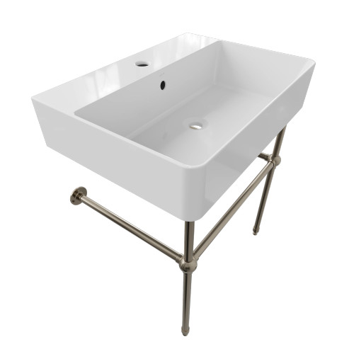 Cheviot Nuo 2 Console Sink, 19 5/8" x 17 3/8", White, Single Hole Drilling, Polished Nickel Legs - 1295-WH-1/575-PN