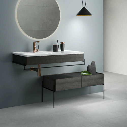 Cheviot Equal Single Console Sink 40 3/8" x 20 1/2", White, Single Hole Drilling, Black Oak - 1305-WH-1-BO