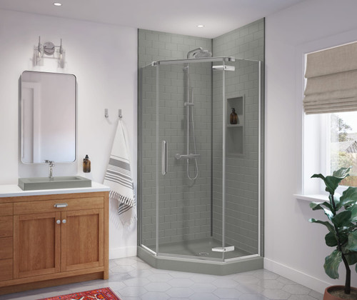 Swanstone 32 x 96 Metro Subway Tile Glue up Bathtub and Shower Single Wall Panel in Ash Gray - MTMK9632.203