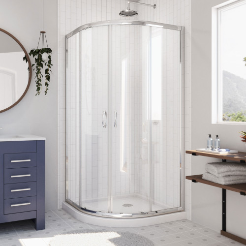 Dreamline DL-6703-01CL Prime 38 in. D x 38 in. W x 74 3/4 in. H Clear Framed Sliding Shower Enclosure in Chrome, Corner Drain White Base Kit