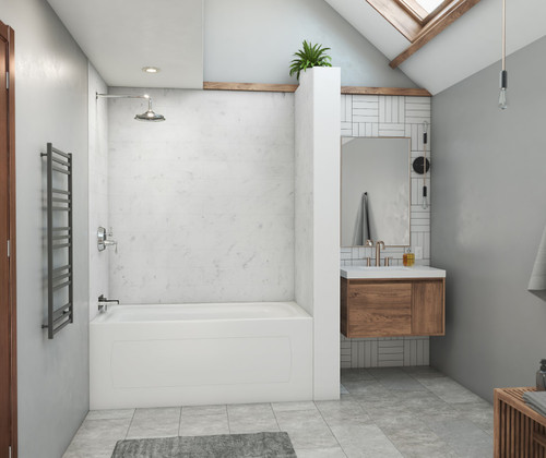 Swanstone 36" x 36" x 72 Modern Subway Tile Glue up Bathtub and Shower Wall Kit in Ice - MSMK723636.130