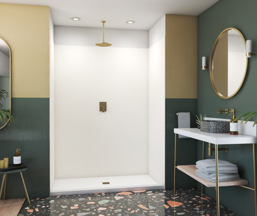 Swanstone 34 x 42 x 84 Smooth Glue up Shower Wall Kit in Bisque - SMMK843442.018