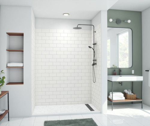 Swanstone 32" x 50" x 84 Metro Subway Tile Glue up Shower Wall Kit in White - MTMK843250.010