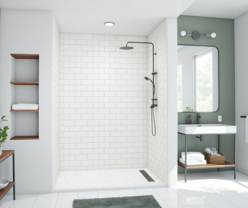Swanstone 34 x 50 x 96 Metro Subway Tile Glue up Shower Wall Kit in White - MTMK963450.010 Swanstone 34 x 50 x 96 Metro Subway Tile Glue up Shower Wall Kit in White - MTMK963450.010