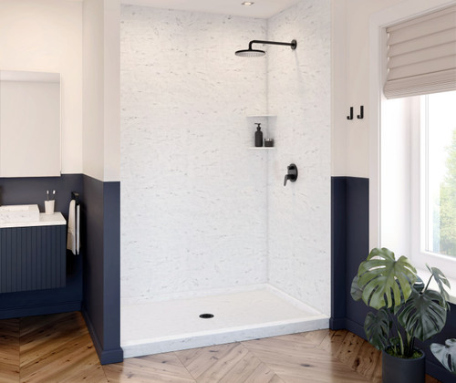 Swanstone 32 x 50 x 72 Smooth Glue up Bathtub and Shower Wall Kit in Carrara - SMMK723250.221 Swanstone 32 x 50 x 72 Smooth Glue up Bathtub and Shower Wall Kit in Carrara - SMMK723250.221