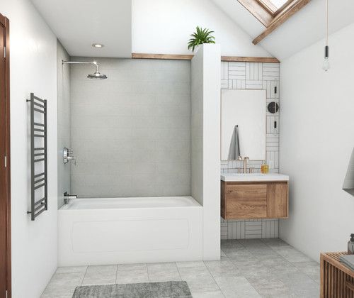 Swanstone 34 x 42 x 72 Modern Subway Tile Glue up Bathtub and Shower Wall Kit in Ash Gray - MSMK723442.203 Swanstone 34 x 42 x 72 Modern Subway Tile Glue up Bathtub and Shower Wall Kit in Ash Gray - MSMK723442.203