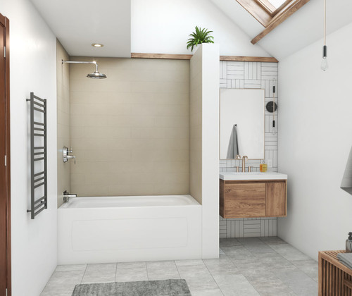 Swanstone 34 x 42 x 72 Modern Subway Tile Glue up Bathtub and Shower Wall Kit in Limestone - MSMK723442.218