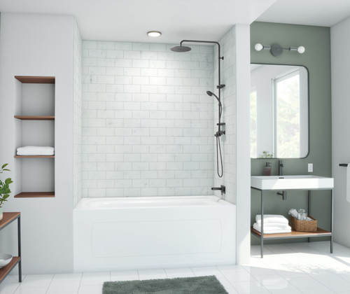 Swanstone 34 x 42 x 72 Metro Subway Tile Glue up Bathtub and Shower Wall Kit in Carrara - MTMK723442.221 Swanstone 34 x 42 x 72 Metro Subway Tile Glue up Bathtub and Shower Wall Kit in Carrara - MTMK723442.221