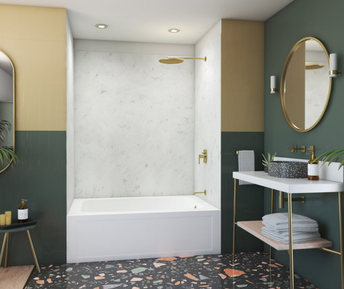 Swanstone 34 x 42 x 72 Smooth Glue up Bathtub and Shower Wall Kit in Carrara - SMMK723442.221 Swanstone 34 x 42 x 72 Smooth Glue up Bathtub and Shower Wall Kit in Carrara - SMMK723442.221
