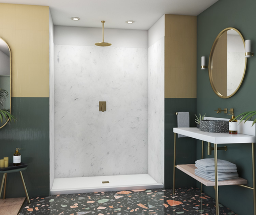 Swanstone 34 x 42 x 84 Smooth Glue up Shower Wall Kit in Ice - SMMK843442.130