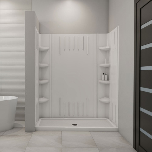 Dreamline DL-6147C-01 Slimline 34" X 60" Single Threshold Shower Base And Qwall-3 Shower Backwalls Kit