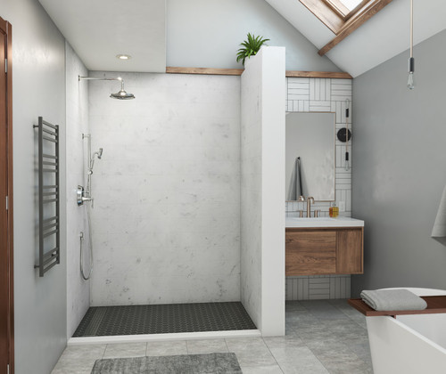 Swanstone 32 x 50 x 96 Modern Subway Tile Glue up Shower Wall Kit in Carrara - MSMK963250.221