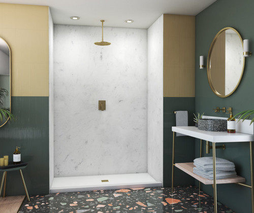 Swanstone 32 x 50 x 96 Smooth Glue up Shower Wall Kit in Carrara - SMMK963250.221 Swanstone 32 x 50 x 96 Smooth Glue up Shower Wall Kit in Carrara - SMMK963250.221