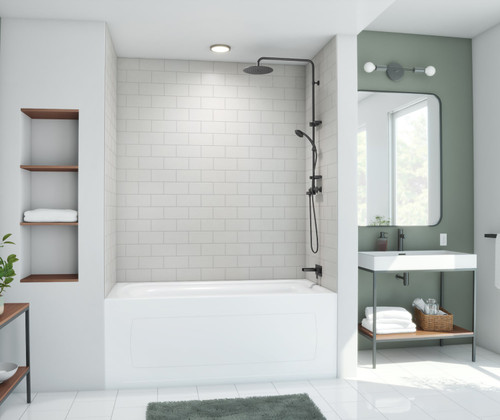 Swanstone 36 x 50 x 72 Metro Subway Tile Glue up Bathtub and Shower Wall Kit in Birch - MTMK723650.226 Swanstone 36 x 50 x 72 Metro Subway Tile Glue up Bathtub and Shower Wall Kit in Birch - MTMK723650.226