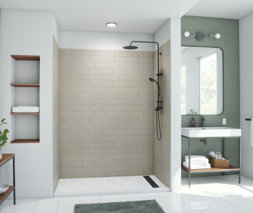 Swanstone 36 x 50 x 84 Metro Subway Tile Glue up Shower Wall Kit in Limestone - MTMK843650.218