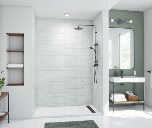Swanstone 36" x 50" x 84 Metro Subway Tile Glue up Shower Wall Kit in Carrara - MTMK843650.221