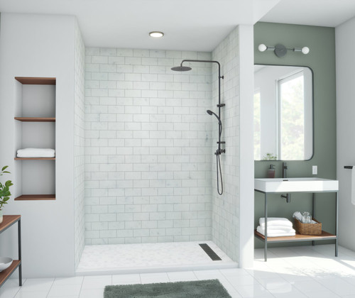 Swanstone 36" x 62" x 96 Metro Subway Tile Glue up Bathtub and Shower Wall Kit in Carrara - MTMK963662.221