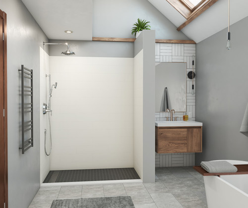 Swanstone 42 x 62 x 84 Modern Subway Tile Glue up Shower Wall Kit in White - MSMK844262.010